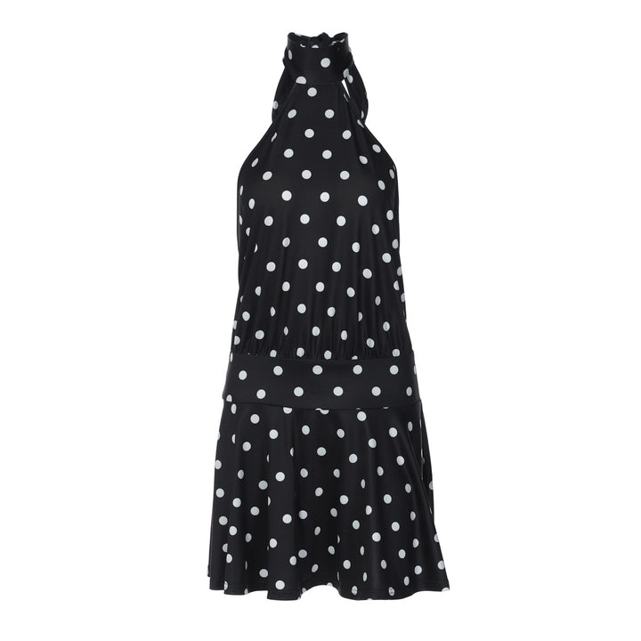 Damen luftiges Spitzenkleid mit Halterneck und punktuellem Muster Drune