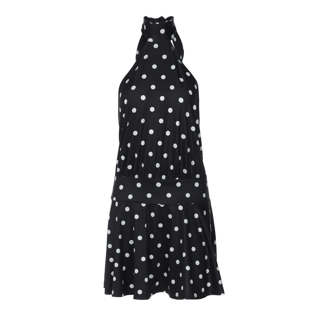 Damen luftiges Spitzenkleid mit Halterneck und punktuellem Muster Drune