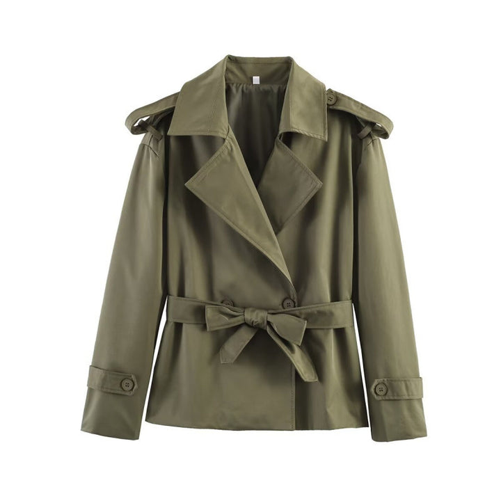 Damen 50+ kurzer Taillen-Trenchblazer mit Bindegürtel und weitem Revers Drune