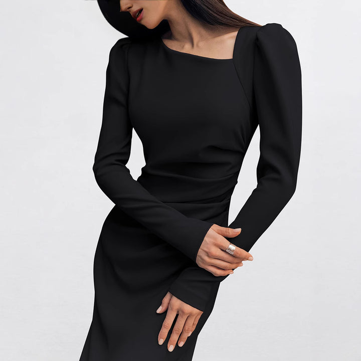 Damen Elegantes Langarm-Maxikleid im minimalistischen Design Drune