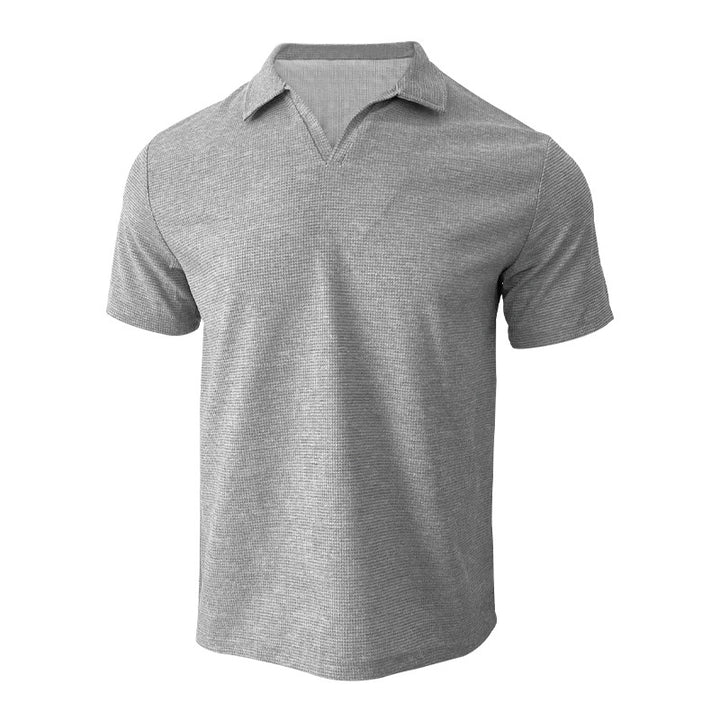 Herren nan leichtes Kurzarm-Polo aus Waffeljersey mit offenem V-Ausschnitt und Hemdkragen Drune