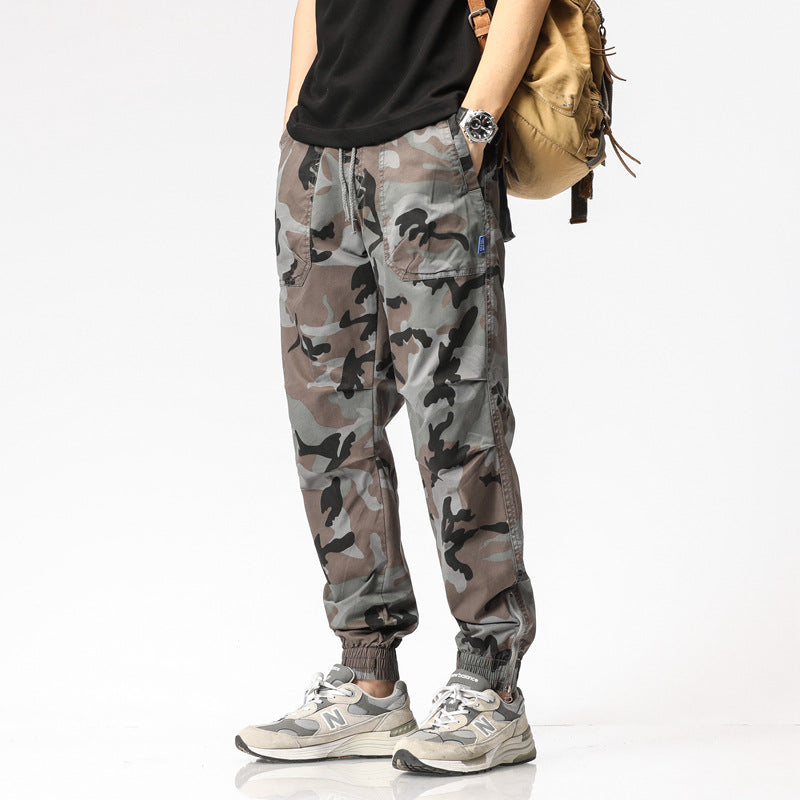 Herren Camouflage-Cargo-Joggerhose mit Tunnelzug, Mehrfachtaschen und gerippten Beinabschlüssen Drune