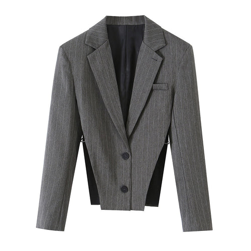 Damen Kurzgeschnittener Nadelstreifen-Blazer mit seitlichen Cut-Outs und Schnürdetail Drune
