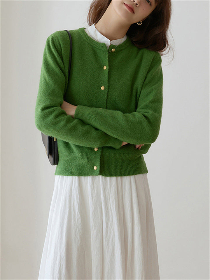 Drune | Strickjacke - Retro Rundhalsausschnitt - Kleine goldene Knopfdetails