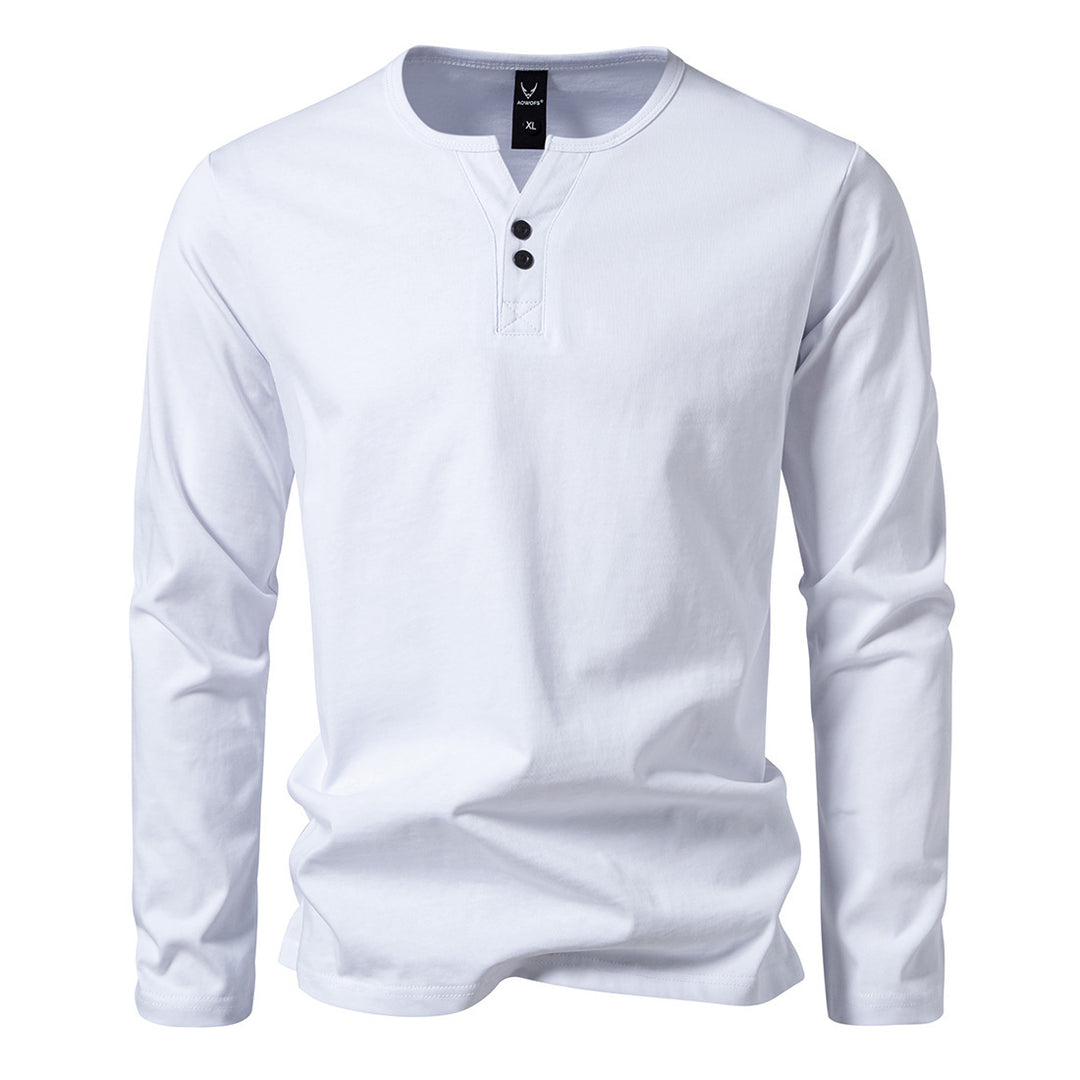 Herren nan langärmeliges Henleyshirt mit Knopfleiste, Rundhalsausschnitt und schlanker Passform Drune