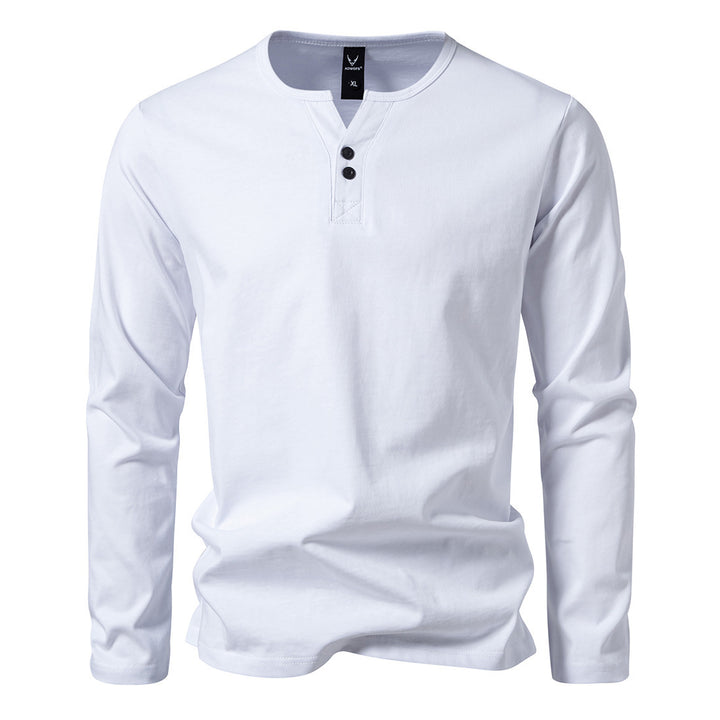Herren nan langärmeliges Henleyshirt mit Knopfleiste, Rundhalsausschnitt und schlanker Passform Drune
