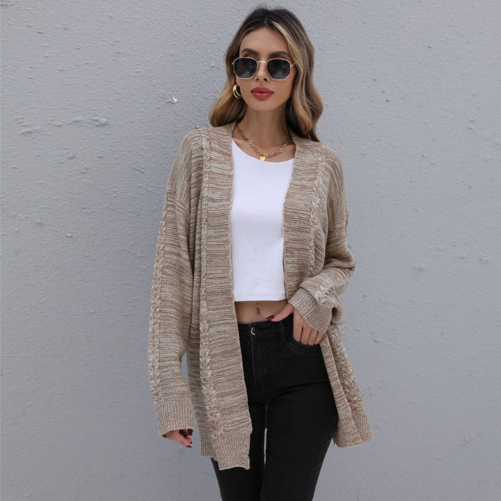 Damen Lässiger Oversize-Strickcardigan mit Zopfmuster offener Front Drune