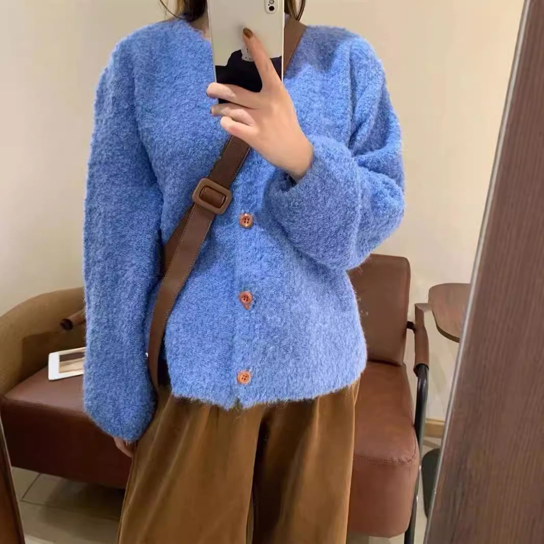 Damen Kuschelige Strickjacke mit Knopfdetails und weitem Schnitt Drune