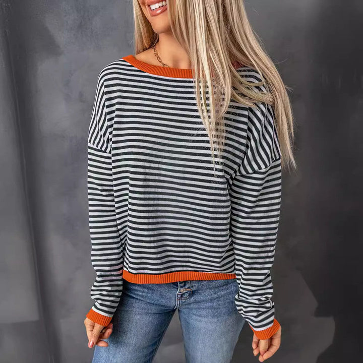 Damen Lässiger Gestreifter Pullover Drune