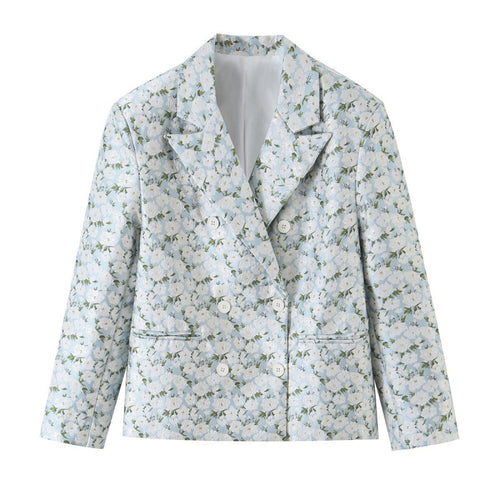Damen Zweireihiger Bouclé-Blazer mit floralem Jacquardmuster Drune
