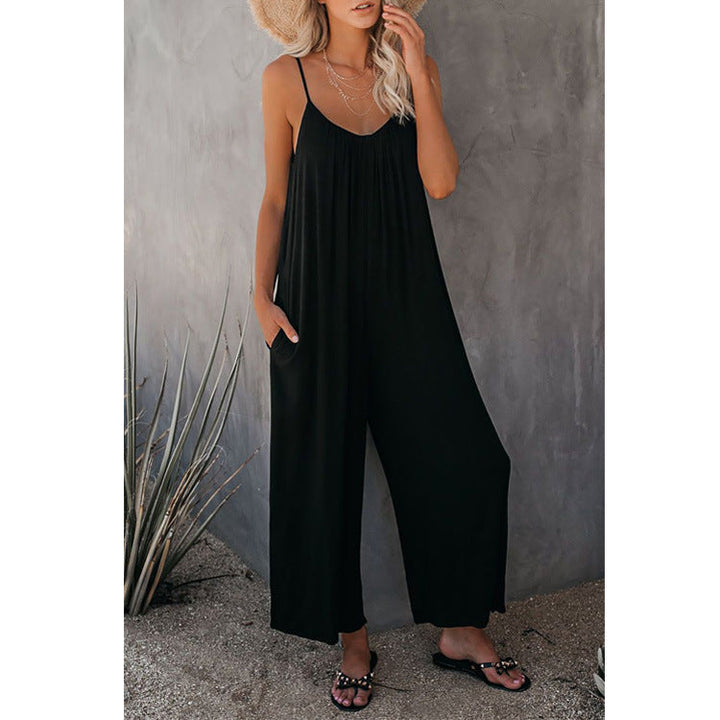 Damen Lässiger Sommer-Jumpsuit mit tiefem Ausschnitt und praktischen Taschen Drune