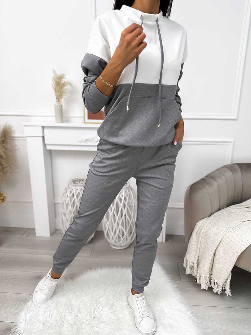 Damen Zweiteiliges Loungewear‑Set mit Stehkragen, Kängurutasche und schmaler Jogginghose Drune