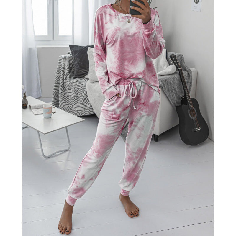 Damen Lässiger Tie-Dye Lounge-Jumpsuit mit Kordelzug und Eingrifftaschen Drune