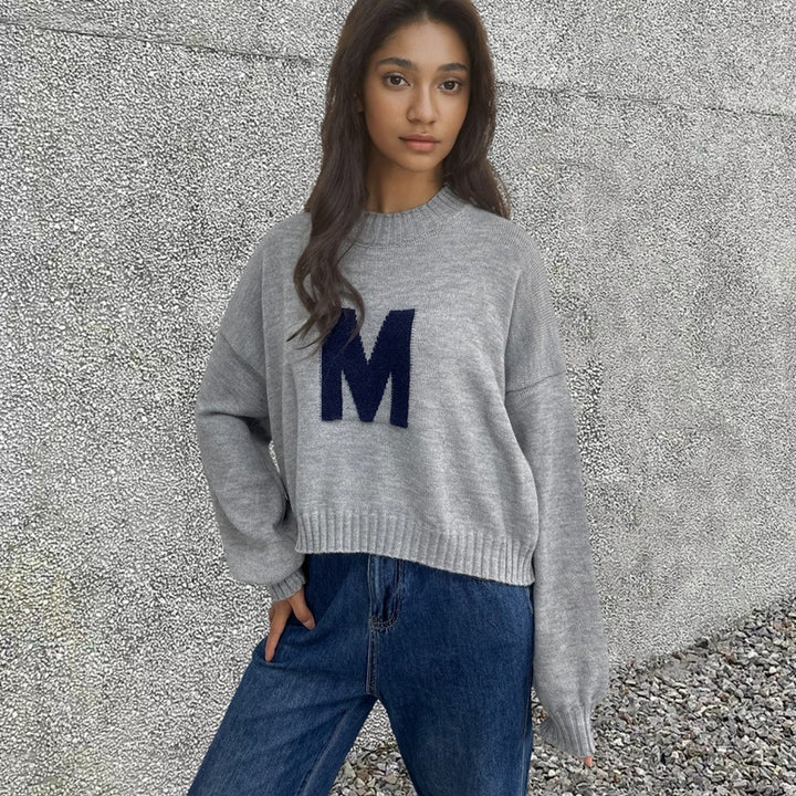 Damen Sweater mit auffälligem Buchstabendesign und lockerer Passform Drune