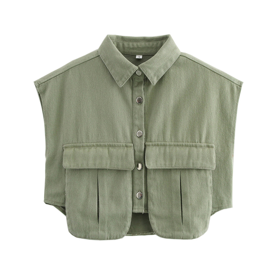 Damen ärmellose Utility-Bluse mit Taschen Drune