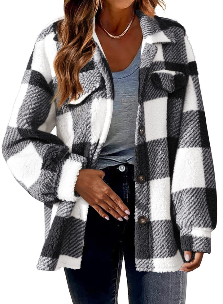 Drune | Fleece Jacke mit Karomuster - Warme