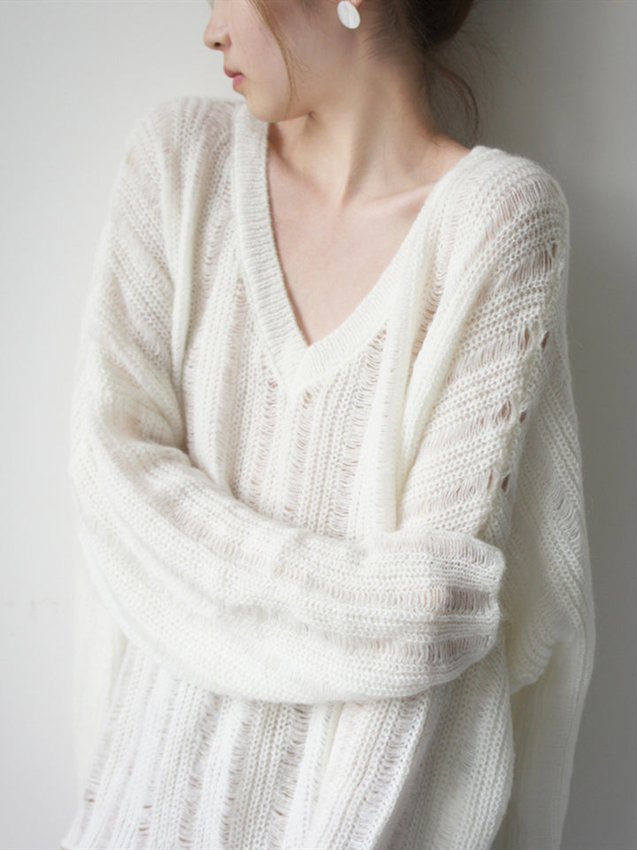 Damen Grobstrickpullover mit lässigem V-Ausschnitt und modischer Struktur Drune