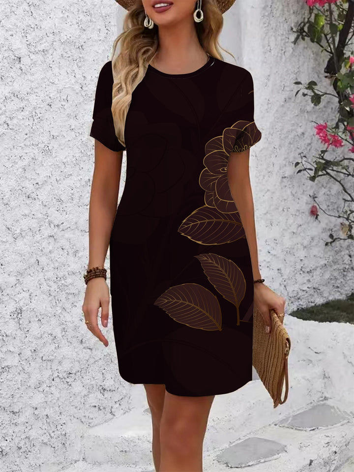 Damen Kurzarm Kleid mit floralem Linienmuster Drune