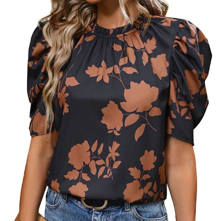 Damen Bluse mit Puffärmeln und floralem Muster Drune