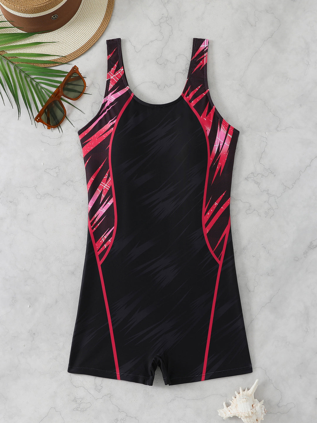 Damen Sportlicher Schwimmanzug mit dynamischem Kunstmotiv Drune