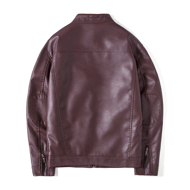 Herren Elegante Kunstleder‑Blousonjacke mit Stehkragen, Reißverschlusstaschen und wärmendem Innenfutter Drune