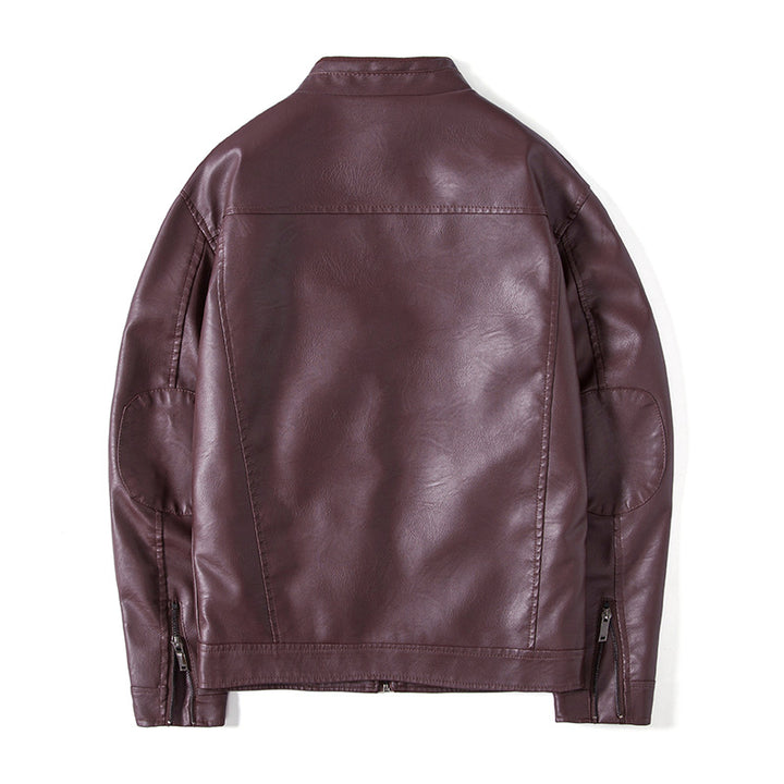 Herren Elegante Kunstleder‑Blousonjacke mit Stehkragen, Reißverschlusstaschen und wärmendem Innenfutter Drune