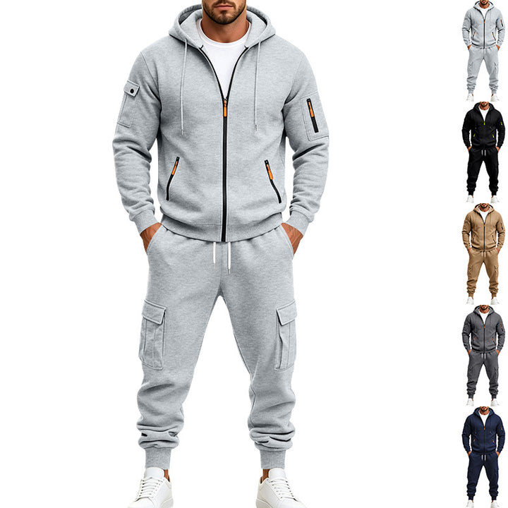 Herren Funktionales Cargo-Sweatset mit Kapuzenjacke und Mehrfachtaschen-Jogger Drune