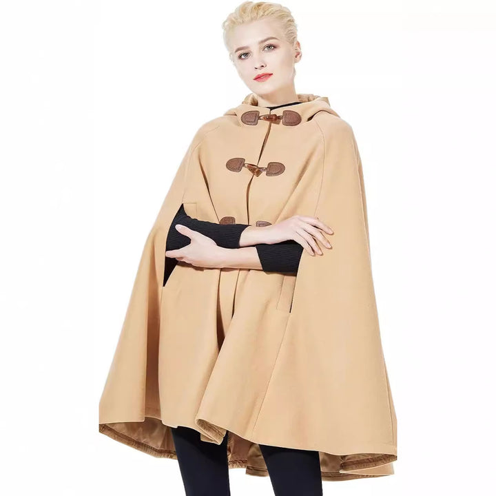 Damen Cape-Mantel mit Kapuze und Knebelverschlüssen Drune