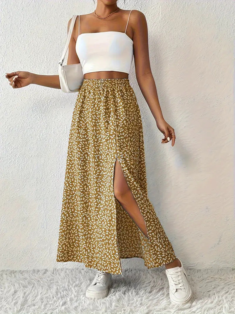 Damen Maxirock mit elegantem Schlitz und floralem Muster Drune
