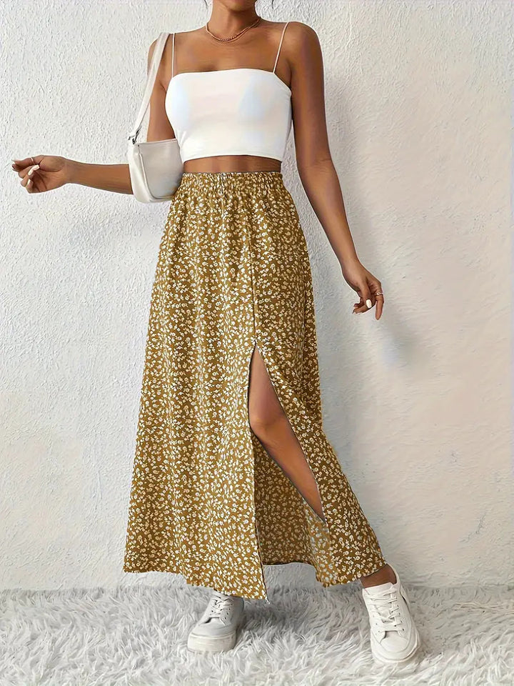 Damen Maxirock mit elegantem Schlitz und floralem Muster Drune