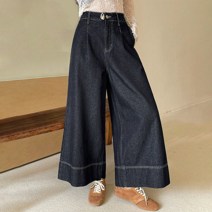 Damen High-Waist Culotte-Jeans aus schwerem Wide-Leg-Denim mit dekorativer Vordernaht Drune