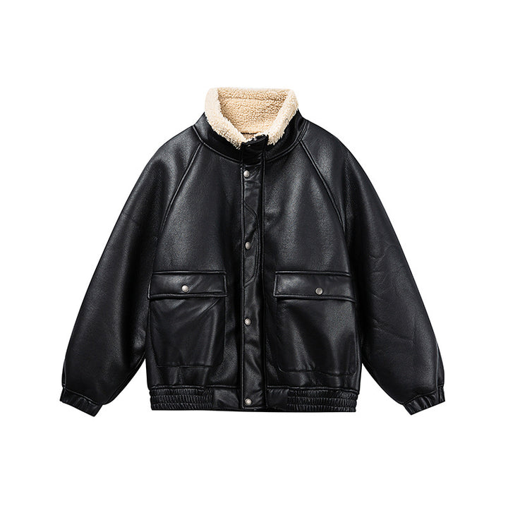 Herren Kurz geschnittener Velours‑Blouson mit Sherpa‑Kragen und Utility‑Pattentaschen Drune