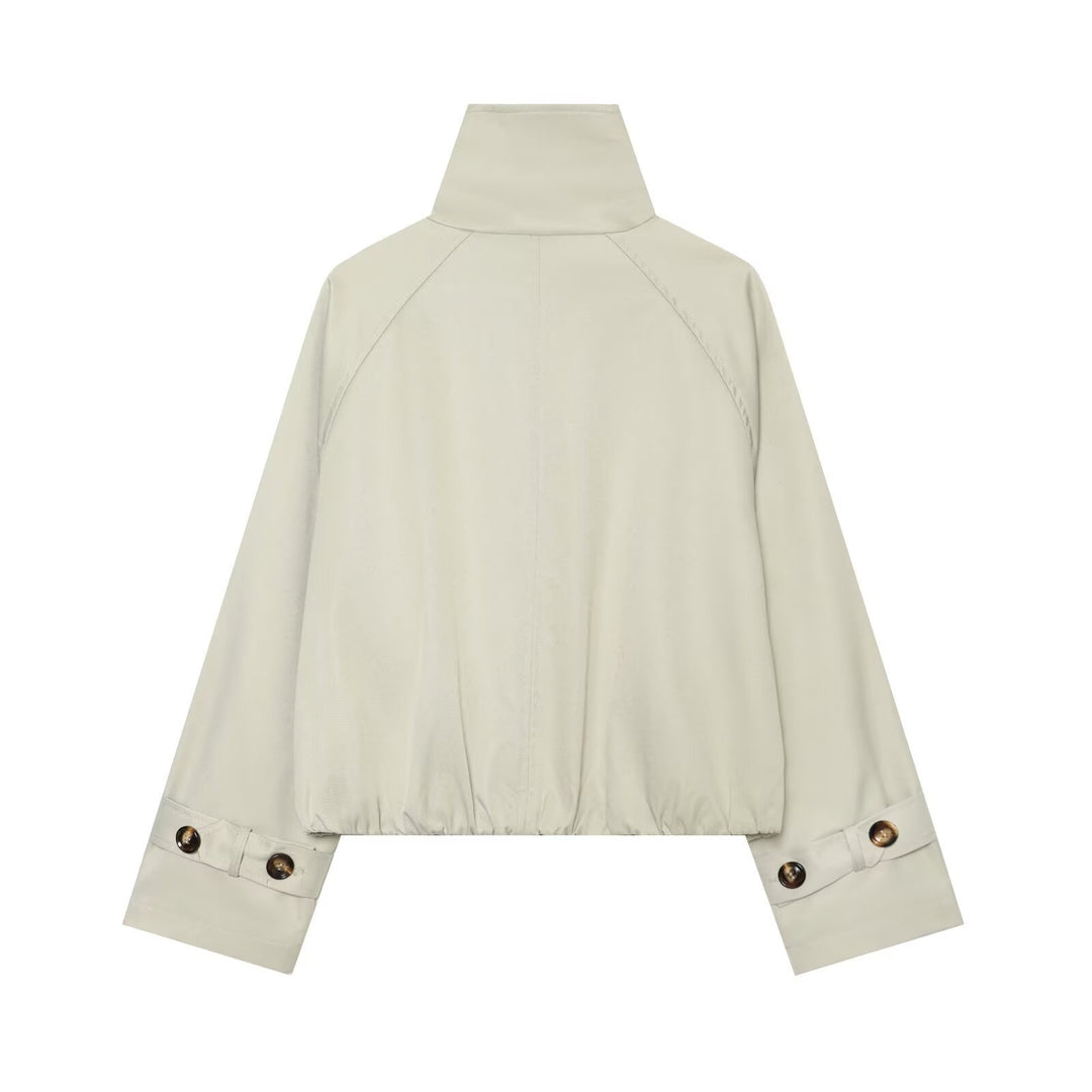 Damen Cropped-Trenchcape mit hohem Funnelkragen und Schulterriegeln Drune