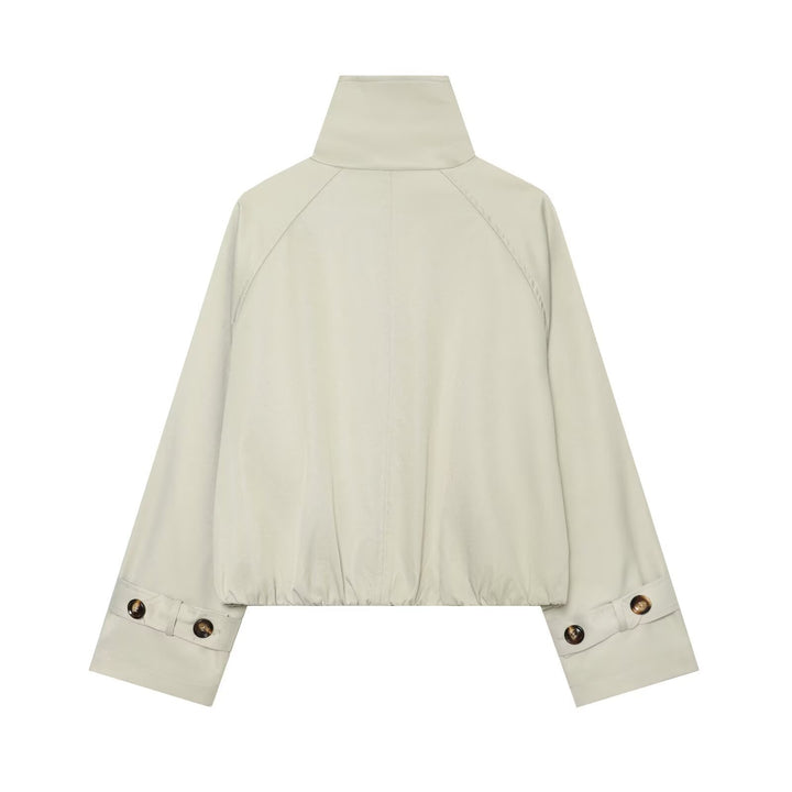 Damen Cropped-Trenchcape mit hohem Funnelkragen und Schulterriegeln Drune