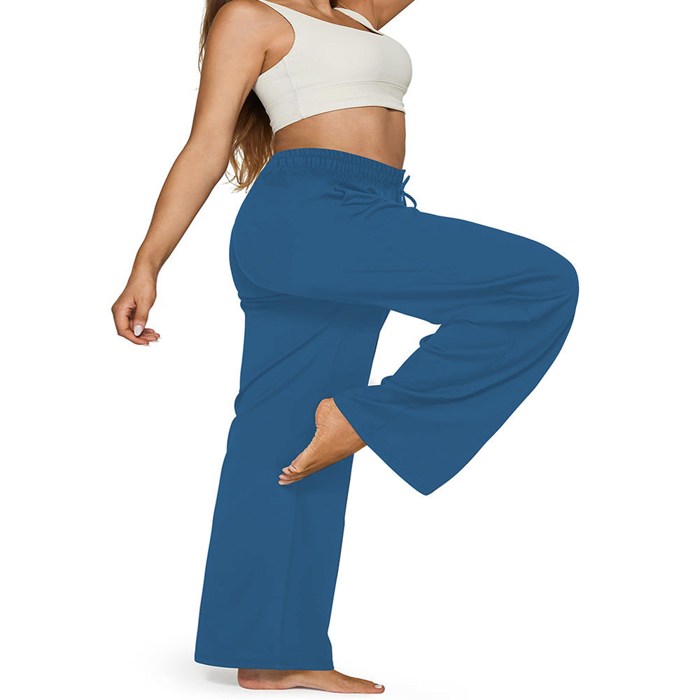 Damen Weite High-Waist Yogahose mit Leopardenmuster und Kordelzug Drune