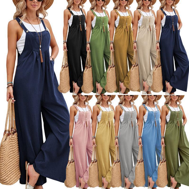 Damen trendiger Jumpsuit mit weitem Bein und verstellbaren Trägern Drune