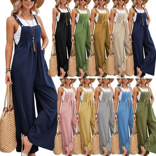 Damen trendiger Jumpsuit mit weitem Bein und verstellbaren Trägern Drune