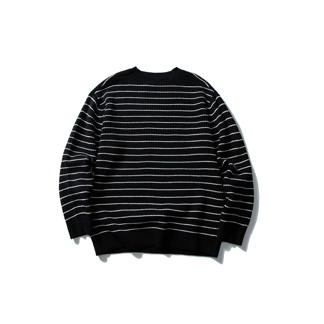Unisex Gestreifter Strickpullover im Breton‑Look mit grober Rippstruktur und Rundhalsausschnitt Drune