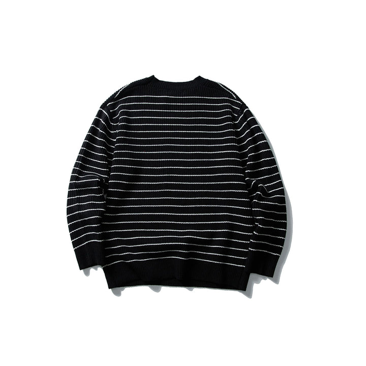 Unisex Gestreifter Strickpullover im Breton‑Look mit grober Rippstruktur und Rundhalsausschnitt Drune
