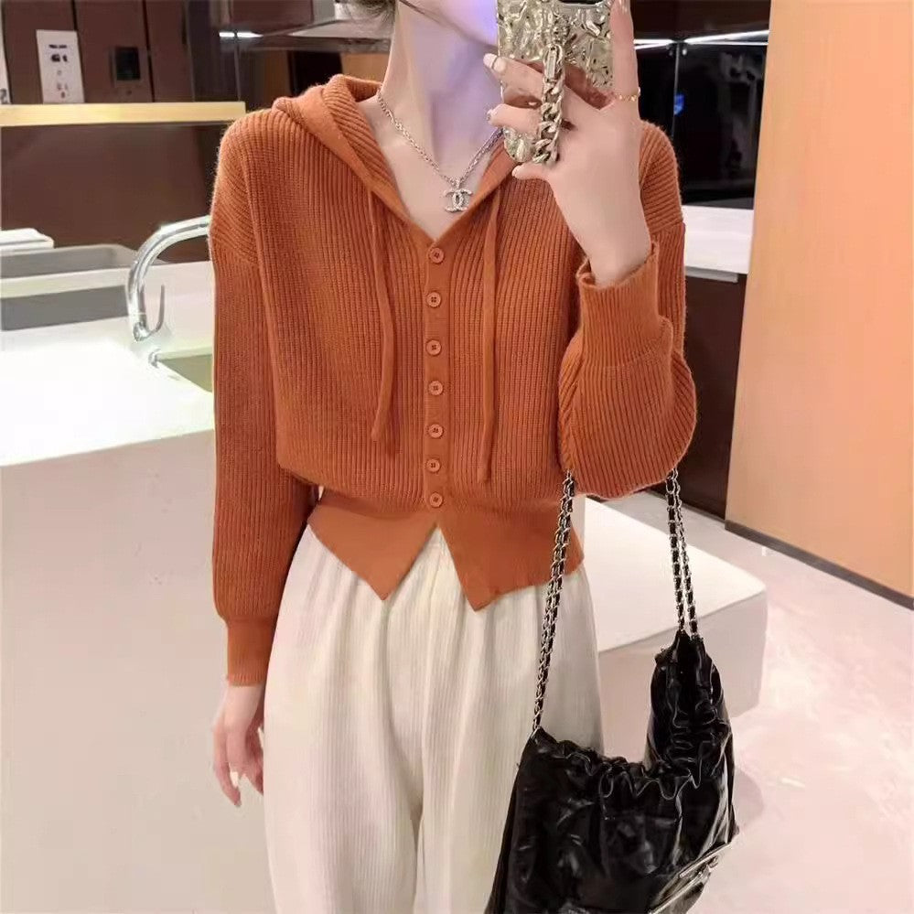Damen lässiger Kapuzenpullover mit Knopfleiste Drune