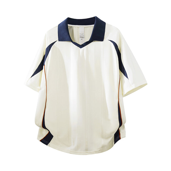 Herren Sportives Oversize-Poloshirt mit V-Ausschnitt, Kontrastpaspeln und atmungsaktivem Material Drune
