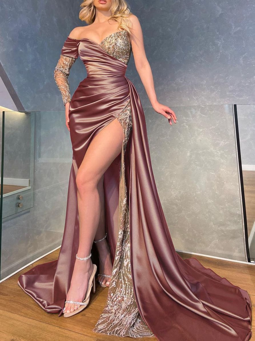 Damen Glamouröses Abendkleid mit schimmernden Pailletten und hohem Schlitz Drune