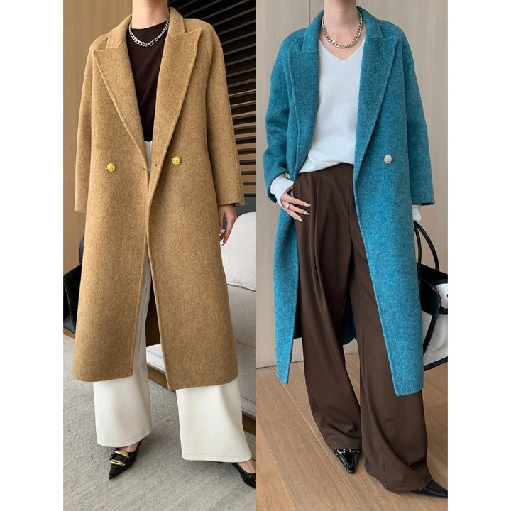 Damen eleganter und warmer Wollmantel mit doppelter Knopfleiste Drune