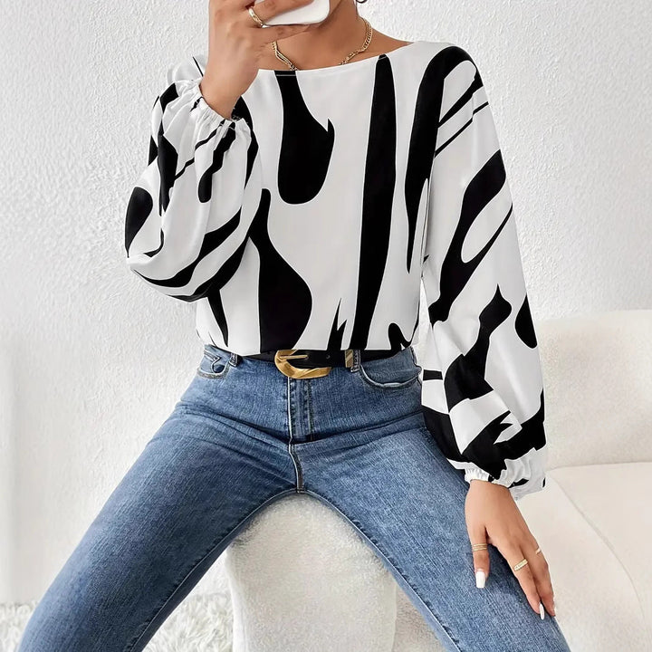 Damen Satin-Bluse mit asymmetrischem Schnitt und auffälligem Print Drune