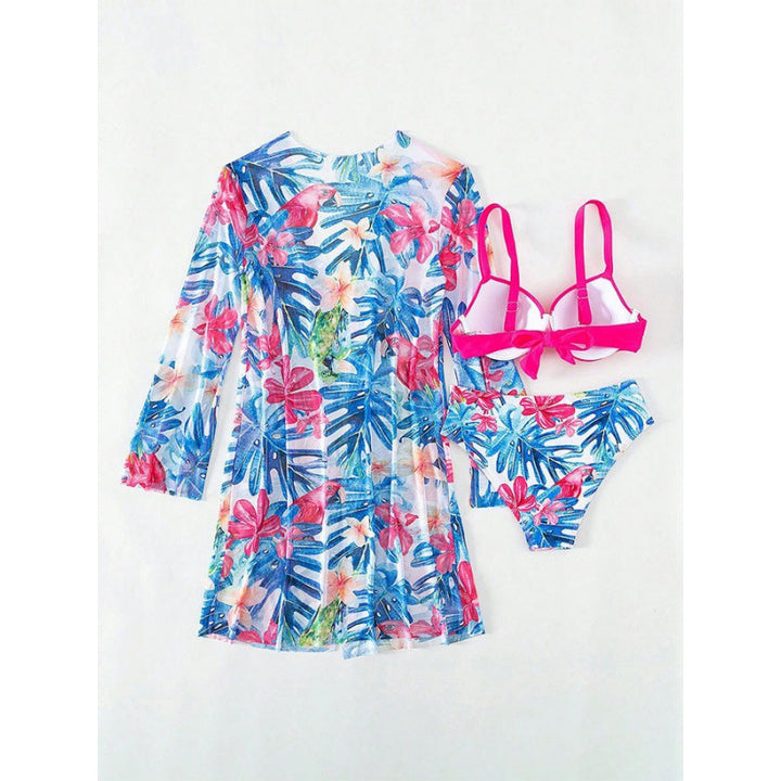 Damen bikini set mit floralem Überwurf und glamourösen Details Drune