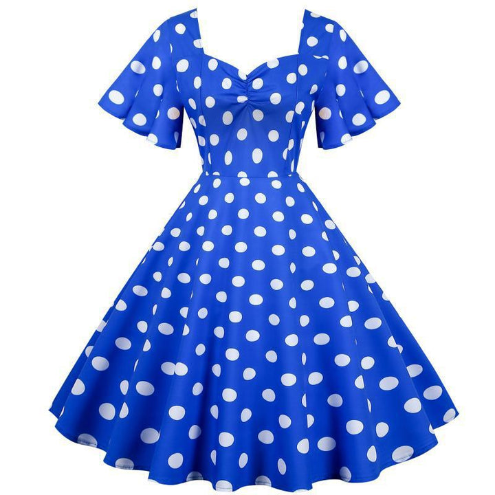 Damen Rockabilly Kleid mit verspieltem Polka-Dots-Muster und schwingendem Saum Drune