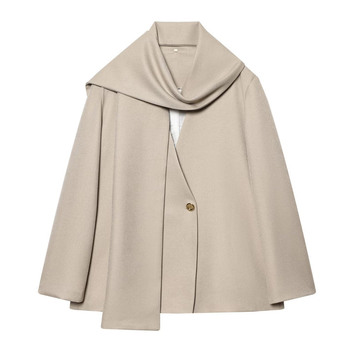 Damen Kurzer Cape‑Mantel mit weitem Wasserfallkragen und Ein‑Knopf‑Verschluss Drune