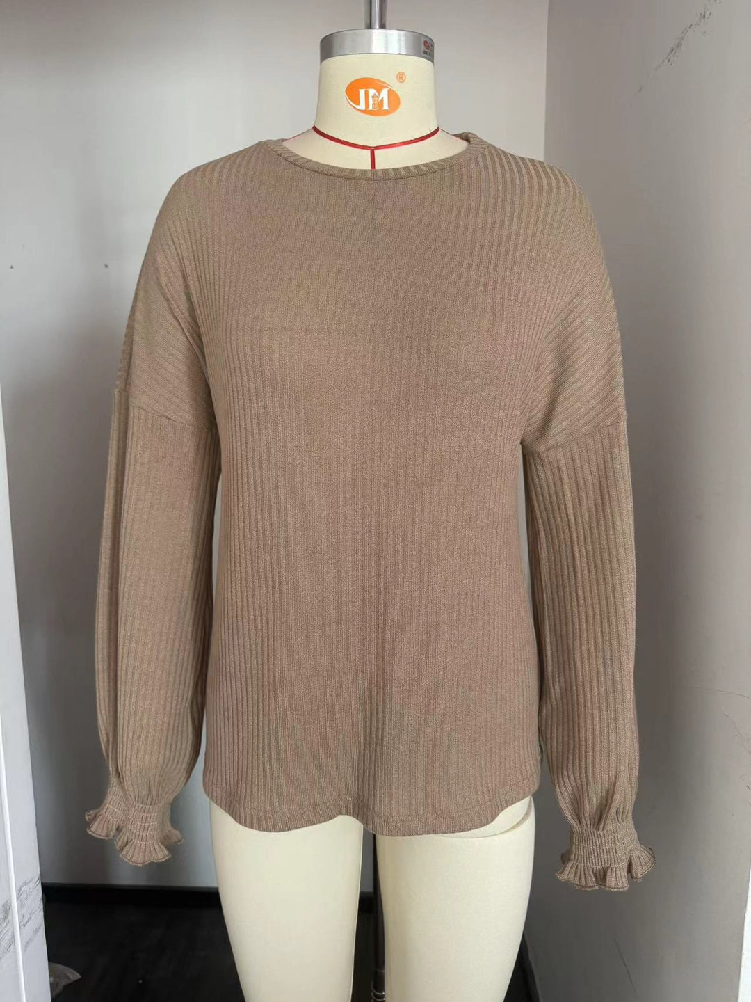 Damen lässiger Pullover mit feiner Rippstruktur und elastischen Bündchen Drune