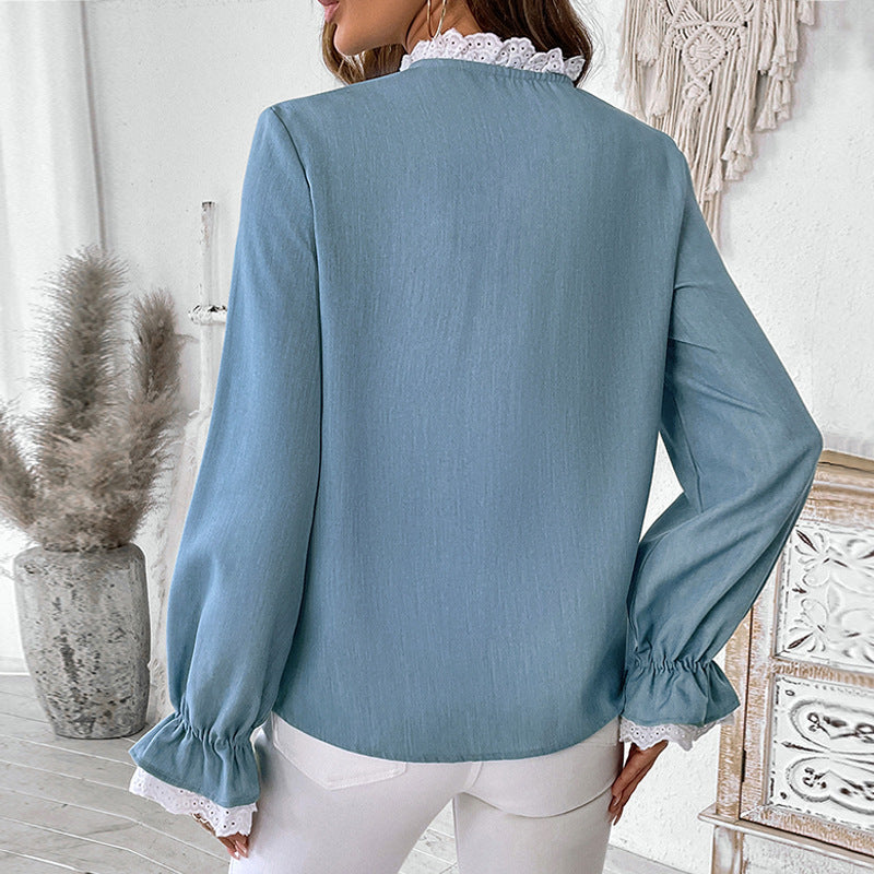 Damen Elegante Bluse mit Spitzenakzenten Drune