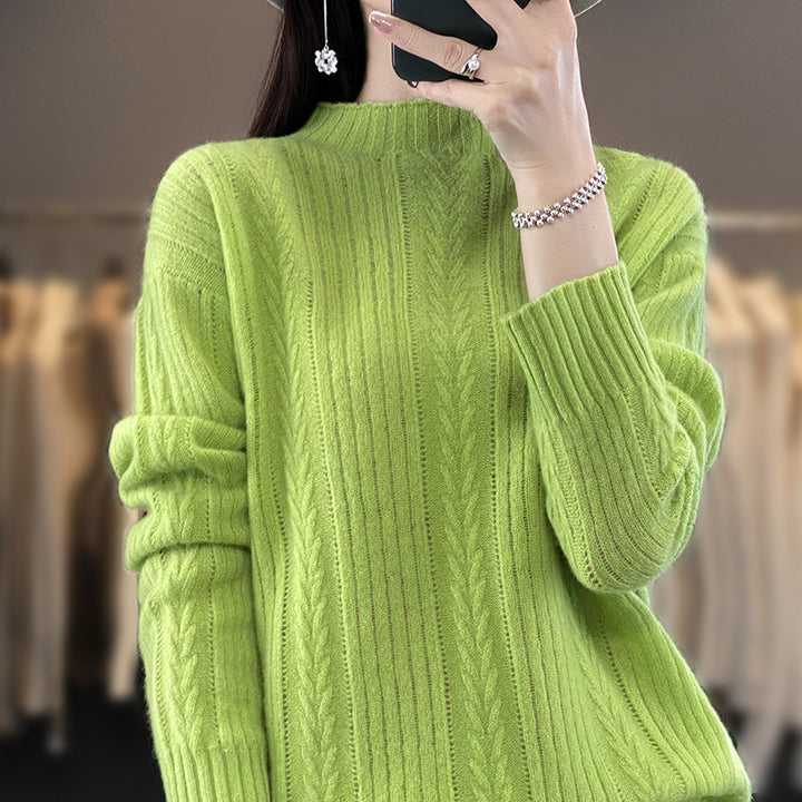 Damen Kaschmirähnlicher Feinstrick-Mockneckpullover mit Ajour‑Zopfmuster und lässiger Oversize‑Passform Drune